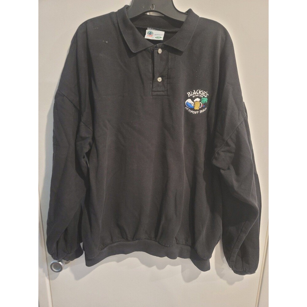 Vintage Wek Blackies Newport Beach Collared Black Sweater Sweatshirt Made In USA